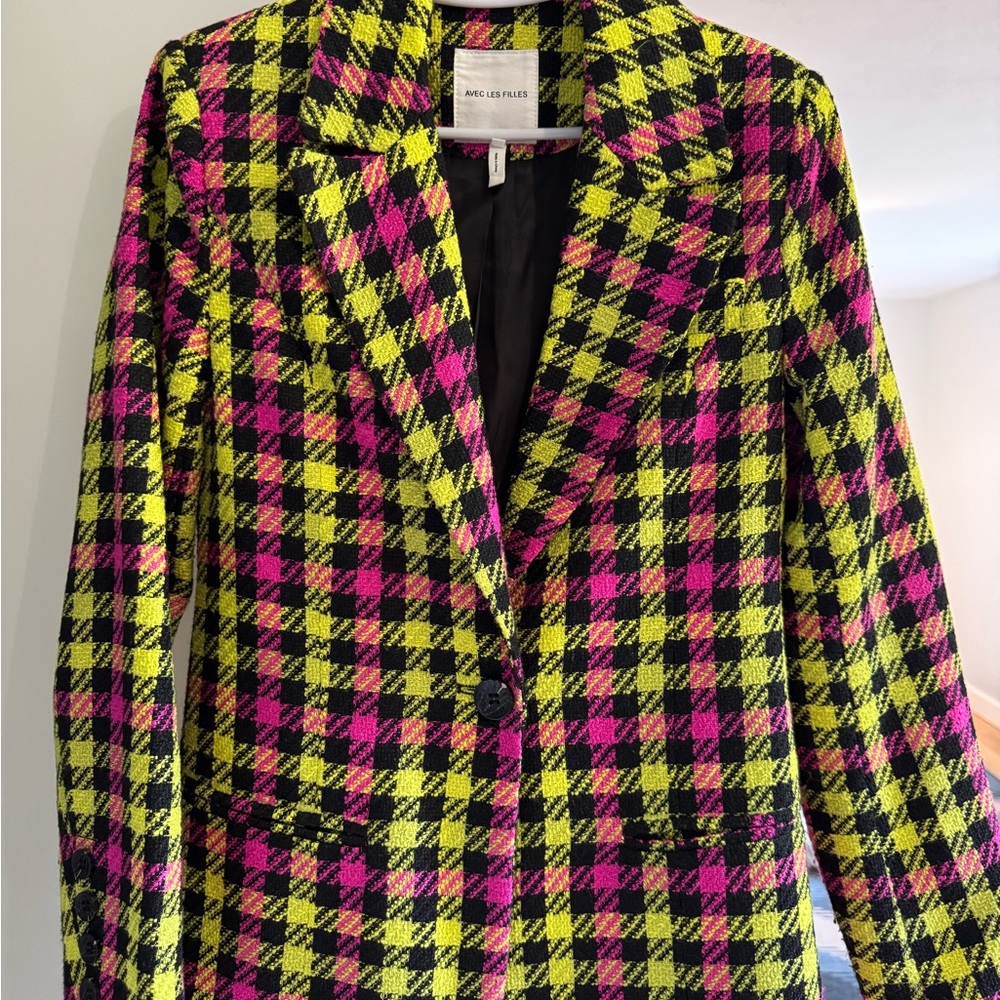 Avec Les Filles Neon Plaid Blazer